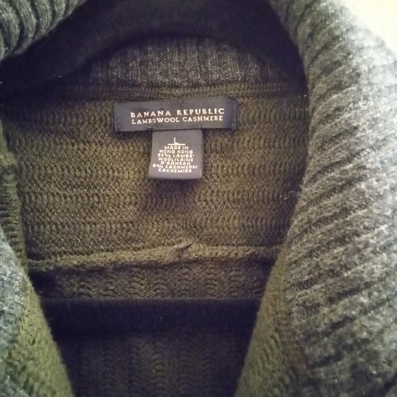 Mens L Banana Republic Green Zip Up Lambswool Cashmere Sweater - Picture 2 of 4
